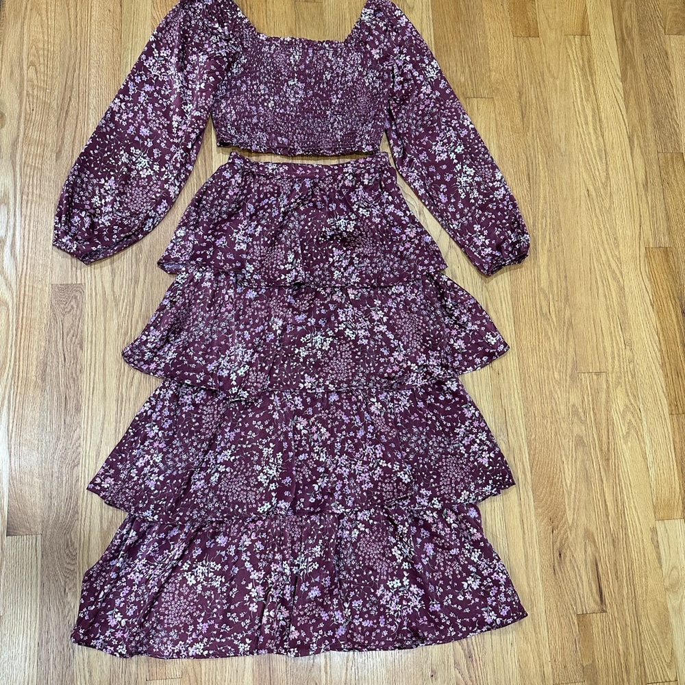 Floral Burgundy Two-Piece Set